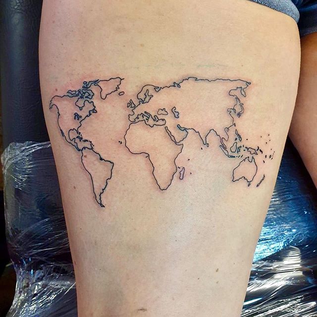 Vintage World Map Globe Atlas Traditional Thigh Tattoo  फट शयर