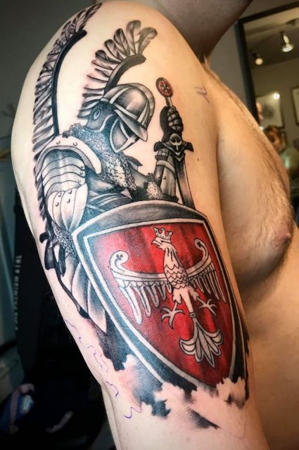 Winged Hussar Armor with Polish White Eagle in Red Heart