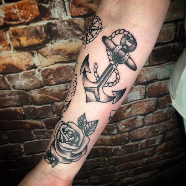 Anchor rose rib tattoo – Starry Eyed Tattoos and Body Art Studio
